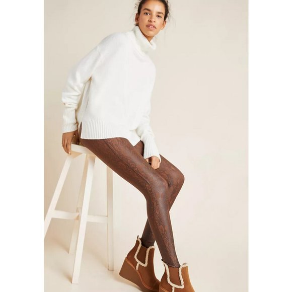 NEW Spanx Snake-Printed Faux Leather Full Length Leggings Size Petite S - Picture 2 of 10